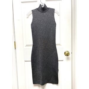 House of Harlow 1960 Metallic Mock Neck Bodycon Dress XS Side Slit Midi